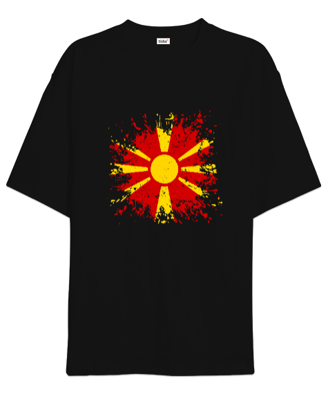 Tisho - Kuzey Makedonya,Makedonya,Makedonya Bayrağı,Makedonya logosu,Macedonia flag. Siyah Oversize Unisex Tişört