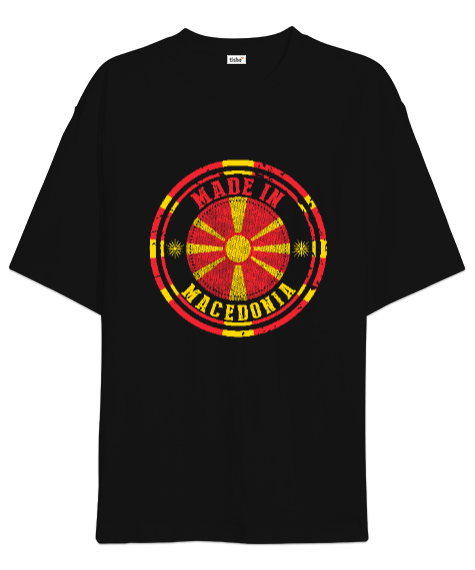 Tisho - Kuzey Makedonya,Makedonya,Makedonya Bayrağı,Makedonya logosu,Macedonia flag. Siyah Oversize Unisex Tişört