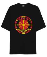 Kuzey Makedonya,Makedonya,Makedonya Bayrağı,Makedonya logosu,Macedonia flag. Siyah Oversize Unisex Tişört - Thumbnail