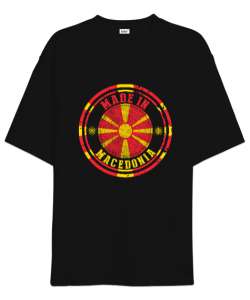 Kuzey Makedonya,Makedonya,Makedonya Bayrağı,Makedonya logosu,Macedonia flag. Siyah Oversize Unisex Tişört