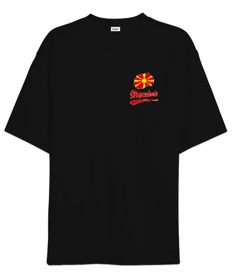 Tisho - Kuzey Makedonya,Makedonya,Makedonya Bayrağı,Makedonya logosu,Macedonia flag. Siyah Oversize Unisex Tişört