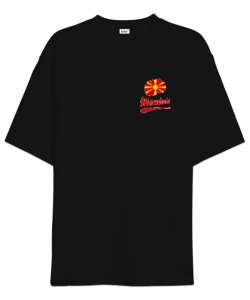 Kuzey Makedonya,Makedonya,Makedonya Bayrağı,Makedonya logosu,Macedonia flag. Siyah Oversize Unisex Tişört