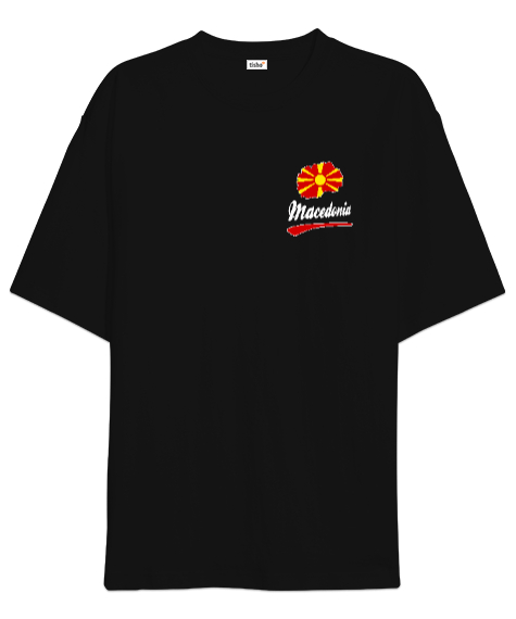 Tisho - Kuzey Makedonya,Makedonya,Makedonya Bayrağı,Makedonya logosu,Macedonia flag. Siyah Oversize Unisex Tişört