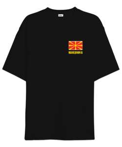 Kuzey Makedonya,Makedonya,Makedonya Bayrağı,Makedonya logosu,Macedonia flag. Siyah Oversize Unisex Tişört