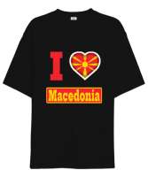 Kuzey Makedonya,Makedonya,Makedonya Bayrağı,Makedonya logosu,Macedonia flag. Siyah Oversize Unisex Tişört - Thumbnail