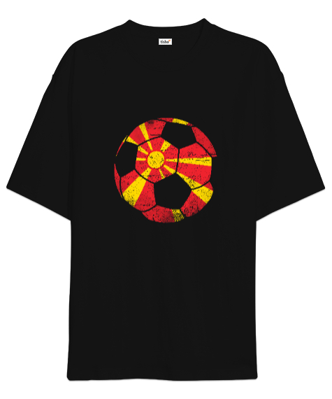 Tisho - Kuzey Makedonya,Makedonya,Makedonya Bayrağı,Makedonya logosu,Macedonia flag. Siyah Oversize Unisex Tişört