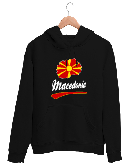 Tisho - Kuzey Makedonya,Makedonya,Makedonya Bayrağı,Makedonya logosu,Macedonia flag. Siyah Unisex Kapşonlu Sweatshirt