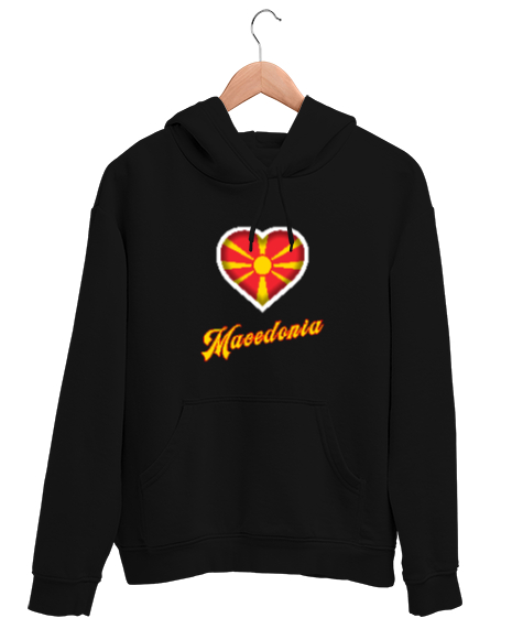 Tisho - Kuzey Makedonya,Makedonya,Makedonya Bayrağı,Makedonya logosu,Macedonia flag. Siyah Unisex Kapşonlu Sweatshirt