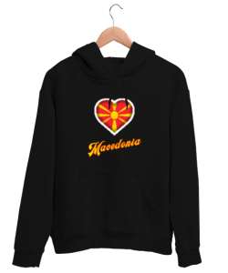 Kuzey Makedonya,Makedonya,Makedonya Bayrağı,Makedonya logosu,Macedonia flag. Siyah Unisex Kapşonlu Sweatshirt