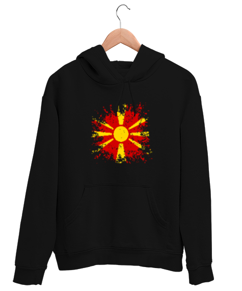 Tisho - Kuzey Makedonya,Makedonya,Makedonya Bayrağı,Makedonya logosu,Macedonia flag. Siyah Unisex Kapşonlu Sweatshirt