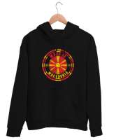 Kuzey Makedonya,Makedonya,Makedonya Bayrağı,Makedonya logosu,Macedonia flag. Siyah Unisex Kapşonlu Sweatshirt - Thumbnail