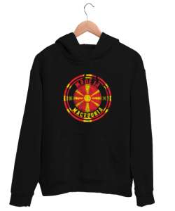 Kuzey Makedonya,Makedonya,Makedonya Bayrağı,Makedonya logosu,Macedonia flag. Siyah Unisex Kapşonlu Sweatshirt