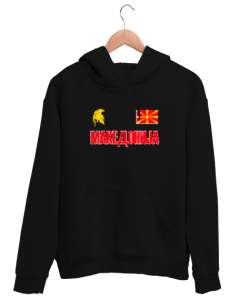 Kuzey Makedonya,Makedonya,Makedonya Bayrağı,Makedonya logosu,Macedonia flag. Siyah Unisex Kapşonlu Sweatshirt