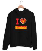 Kuzey Makedonya,Makedonya,Makedonya Bayrağı,Makedonya logosu,Macedonia flag. Siyah Unisex Kapşonlu Sweatshirt - Thumbnail