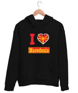 Kuzey Makedonya,Makedonya,Makedonya Bayrağı,Makedonya logosu,Macedonia flag. Siyah Unisex Kapşonlu Sweatshirt