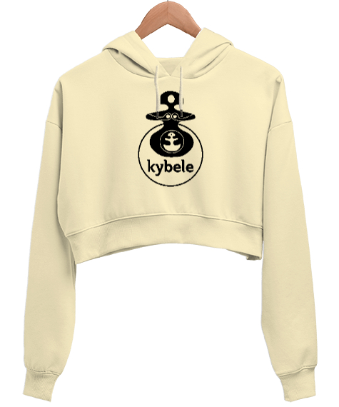 Tisho - Kybele - Kibele Tanrıça V2 Krem Kadın Crop Hoodie Kapüşonlu Sweatshirt