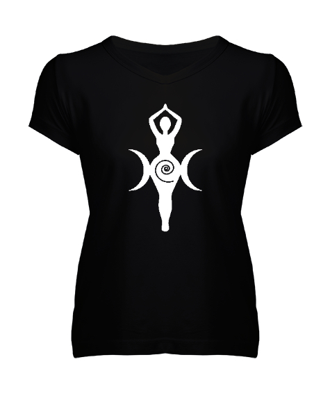 Tisho - Kybele - Kibele Tanrıça V3 Siyah Kadın V Yaka Tişört