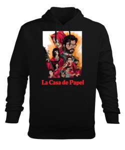 La Casa de Papel tasarım Siyah Erkek Kapüşonlu Hoodie Sweatshirt