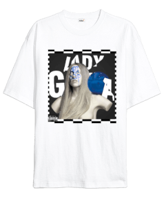 Lady Gaga -oversize tişört baskılı Oversize Unisex Tişört