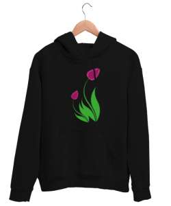 Laleler - Çiçek V2 Siyah Unisex Kapşonlu Sweatshirt