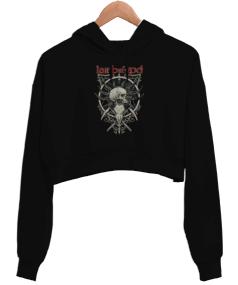 Lamb of God Baskılı Siyah Kadın Crop Hoodie Kapüşonlu Sweatshirt