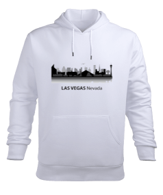 Las Vegas Baskılı Hoodie Sweatshirt Beyaz Erkek Kapüşonlu Hoodie Sweatshirt