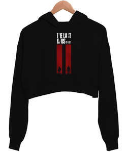 Last of Us Part II Tasarım Baskılı Siyah Kadın Crop Hoodie Kapüşonlu Sweatshirt