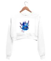 lavander eight Beyaz Kadın Crop Sweatshirt - Thumbnail