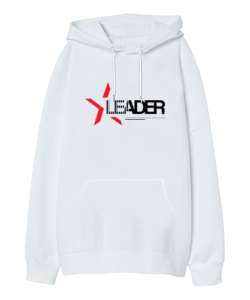 Leader - Lider - Önder Beyaz Oversize Unisex Kapüşonlu Sweatshirt