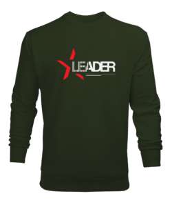 Leader - Lider - Önder Haki Yeşili Erkek Sweatshirt