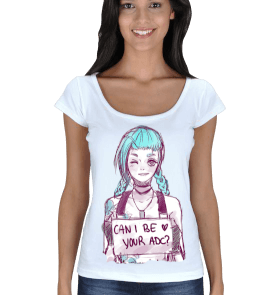 League Of Legends Bayan T-shirt Jinx Kadın Açık Yaka