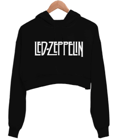 Led Zeppelin 19070s Rock Metal Baskılı Siyah Kadın Crop Hoodie Kapüşonlu Sweatshirt