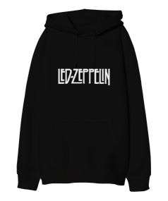 Led Zeppelin 19070s Rock Metal Baskılı Siyah Oversize Unisex Kapüşonlu Sweatshirt