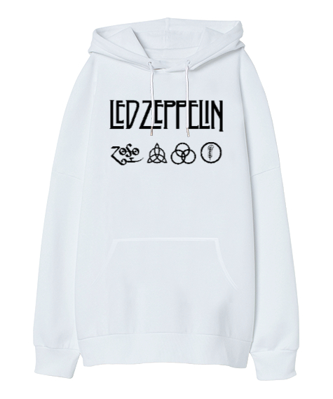 Led Zeppelin Rock V2 Beyaz Oversize Unisex Kapüşonlu Sweatshirt