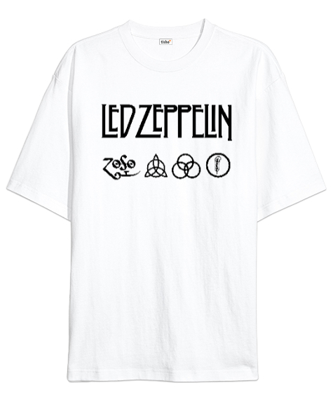 Led Zeppelin Rock V2 Beyaz Oversize Unisex Tişört