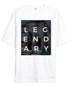 Legendary Yazılı Beyaz Oversize Unisex Tişört