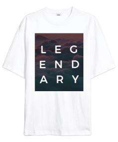 Legendary Yazılı Beyaz Oversize Unisex Tişört