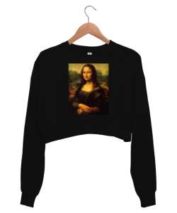 leonardo da vinci sweatshirtt Siyah Kadın Crop Sweatshirt