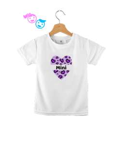  Leopar Kalp Desenli Mini Baskılı Beyaz Çocuk Unisex