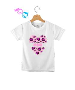 Leopar Kalp Desenli Mini Baskılı Beyaz Çocuk Unisex