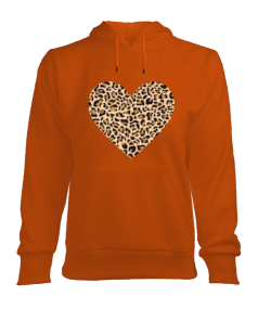 leopar kalp Kadın Kapşonlu Hoodie Sweatshirt