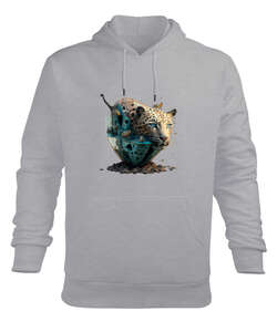 Leopar Olabilir misin? Gri Erkek Kapüşonlu Hoodie Sweatshirt