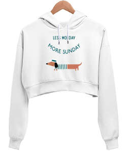 Less Monday More Sunday Beyaz Kadın Crop Hoodie Kapüşonlu Sweatshirt