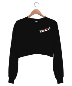 Less People More Cats Black Kadın Crop Sweatshirt