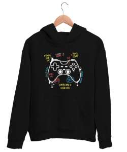 LETS GAME Siyah Unisex Kapşonlu Sweatshirt