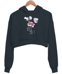 Lets Go - Uçan Fil Füme Kadın Crop Hoodie Kapüşonlu Sweatshirt