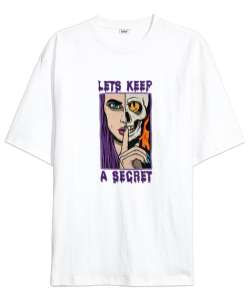 Lets Keep a Secret Tasarım Baskılı Beyaz Oversize Unisex Tişört