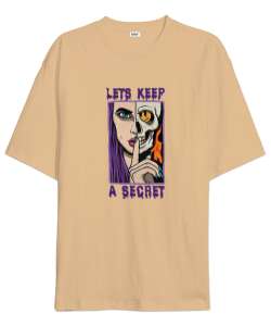 Lets Keep a Secret Tasarım Baskılı Camel Oversize Unisex Tişört