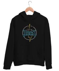 Lets Rock - Neon Siyah Unisex Kapşonlu Sweatshirt