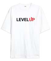 Level Up - Seviye Atla - Slogan Beyaz Oversize Unisex Tişört - Thumbnail